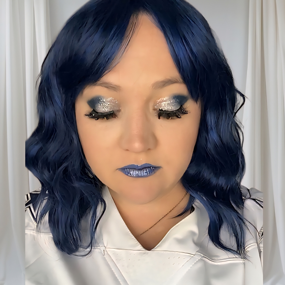 Natural Looking Blue Curly Short Bob Wig with Air Bangs Synthetic 14 Inch